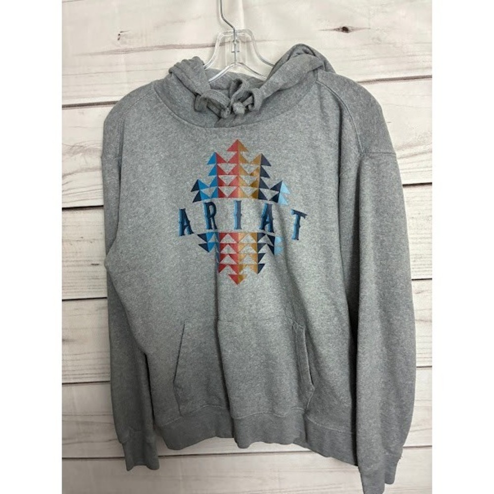 Ariat‎ Mens Heather Gray Southwestern Aztec Graphic Hoodie Pullover Sweatshirt